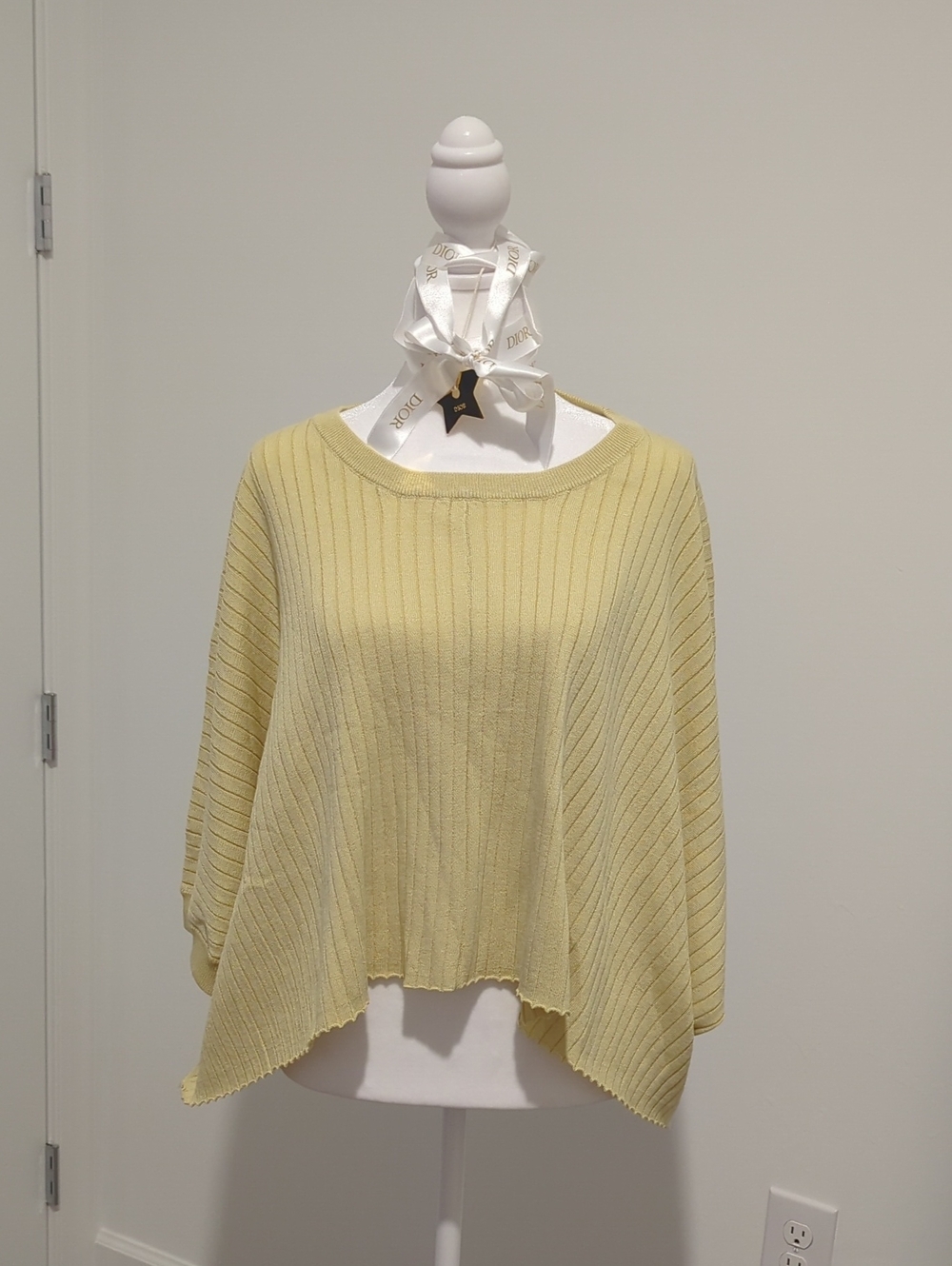By Together Pale Yellow Ribbed Poncho Sweater